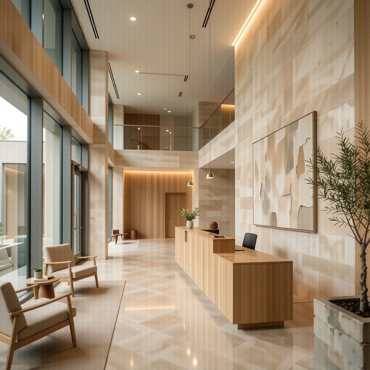 The Halyard's lobby, where the property manager sits