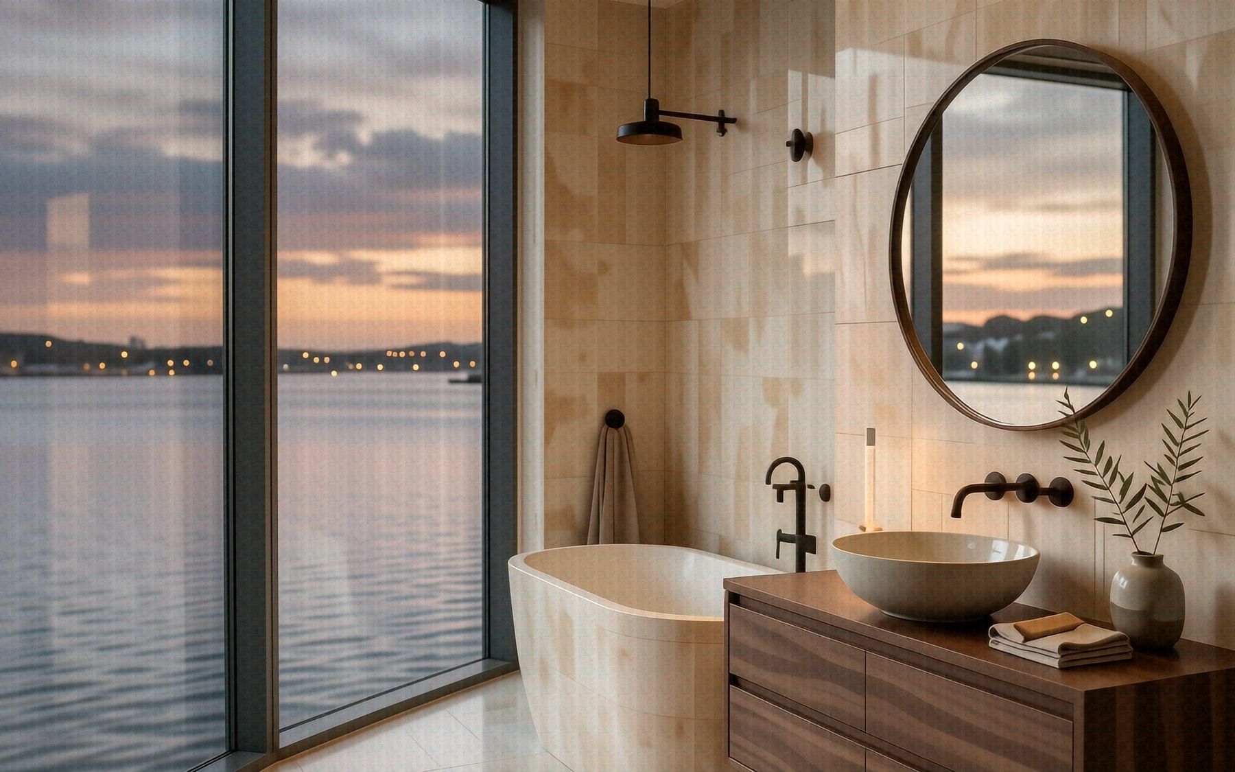 A Meridian principal bathroom, with the stone bath under the window