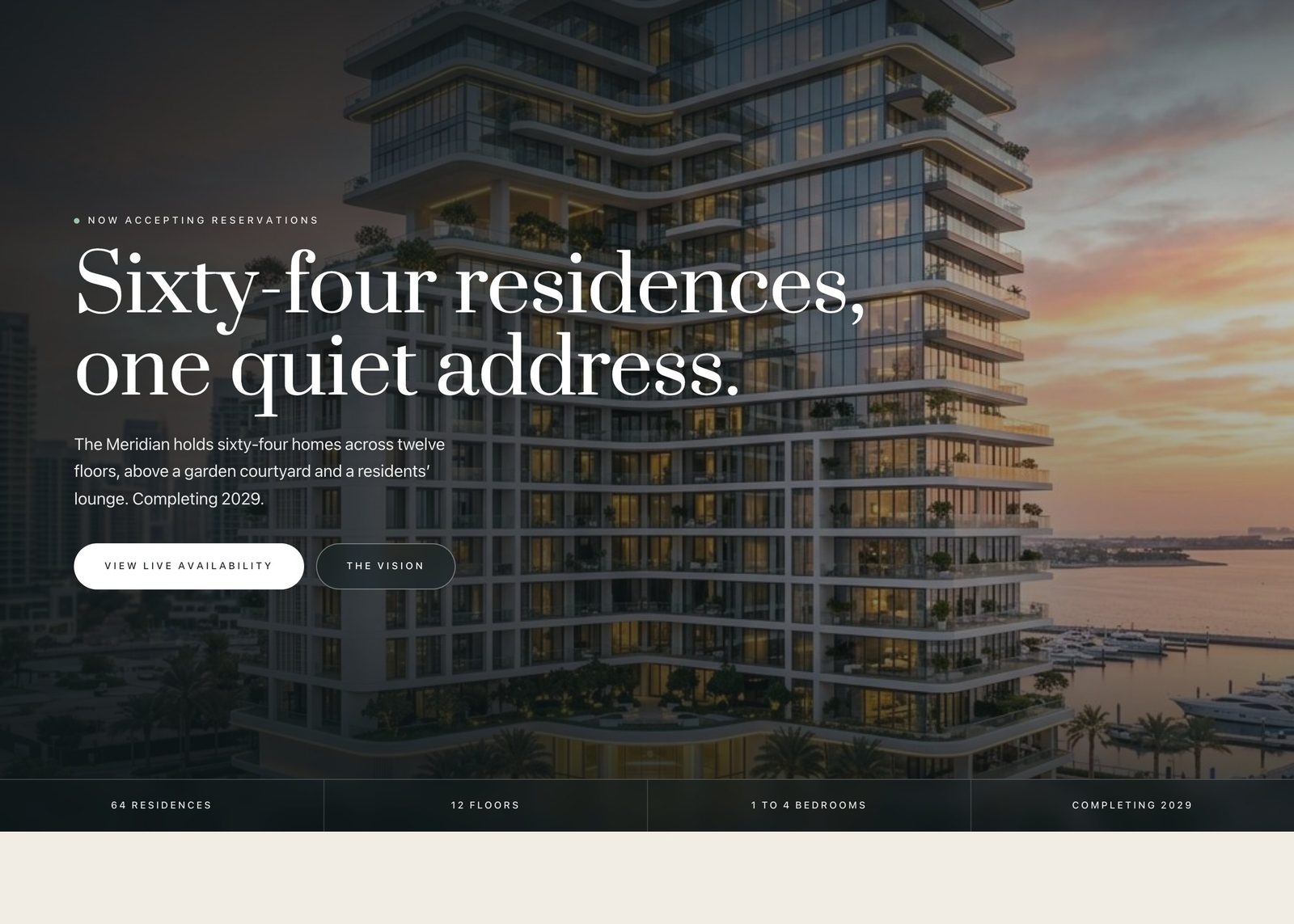 The Meridian sales site, as a buyer meets it